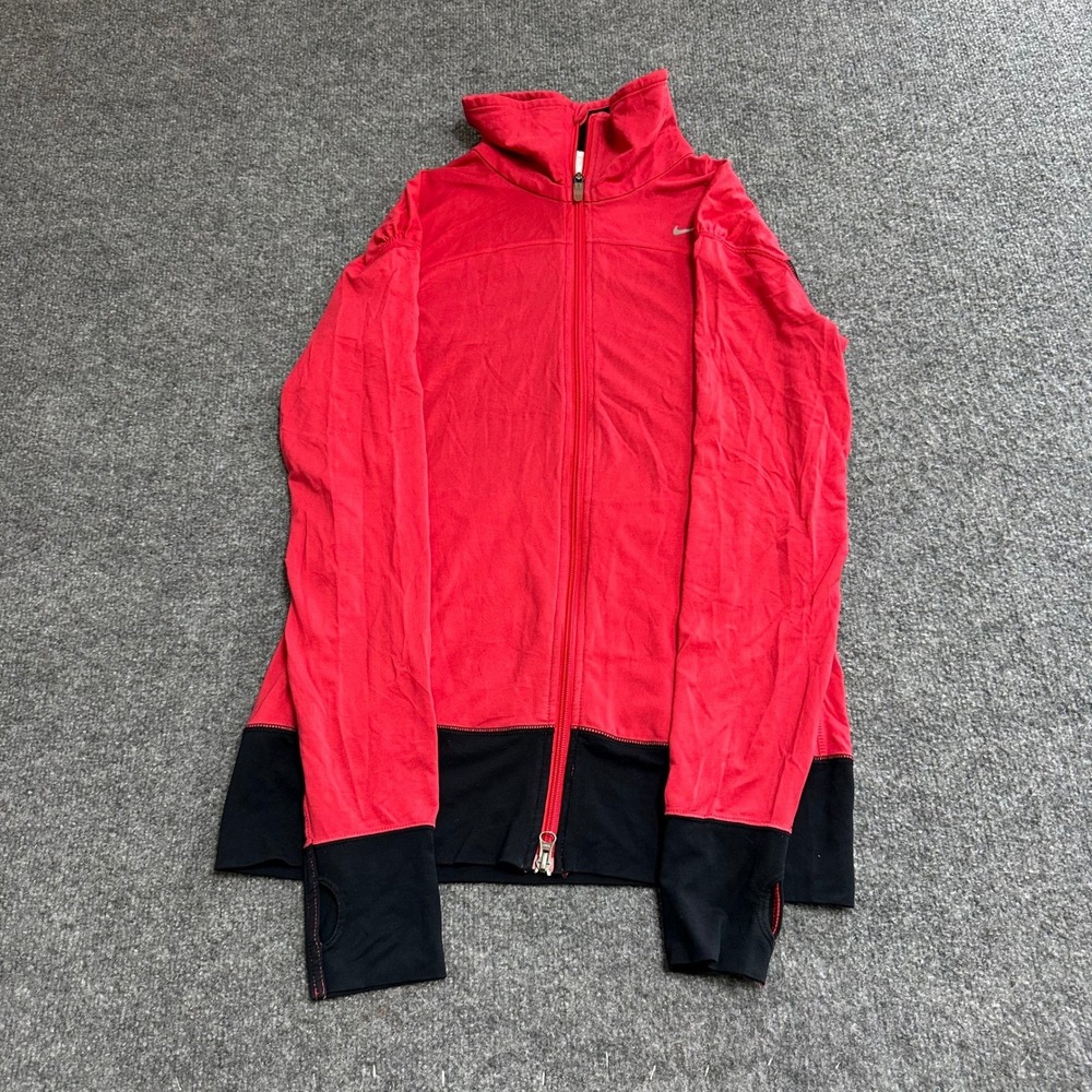 Nike Jacket Womens Size M Red Black Dri-Fit Full Zip Thumbhole Cuffs Athletic